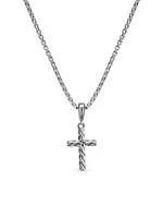Cable Cross Pendant Necklace in Sterling Silver, 17.5MM