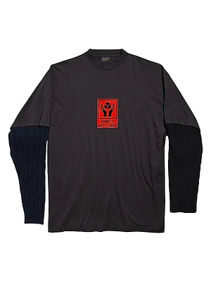 Handle with Care Patched Sleeves T-Shirt