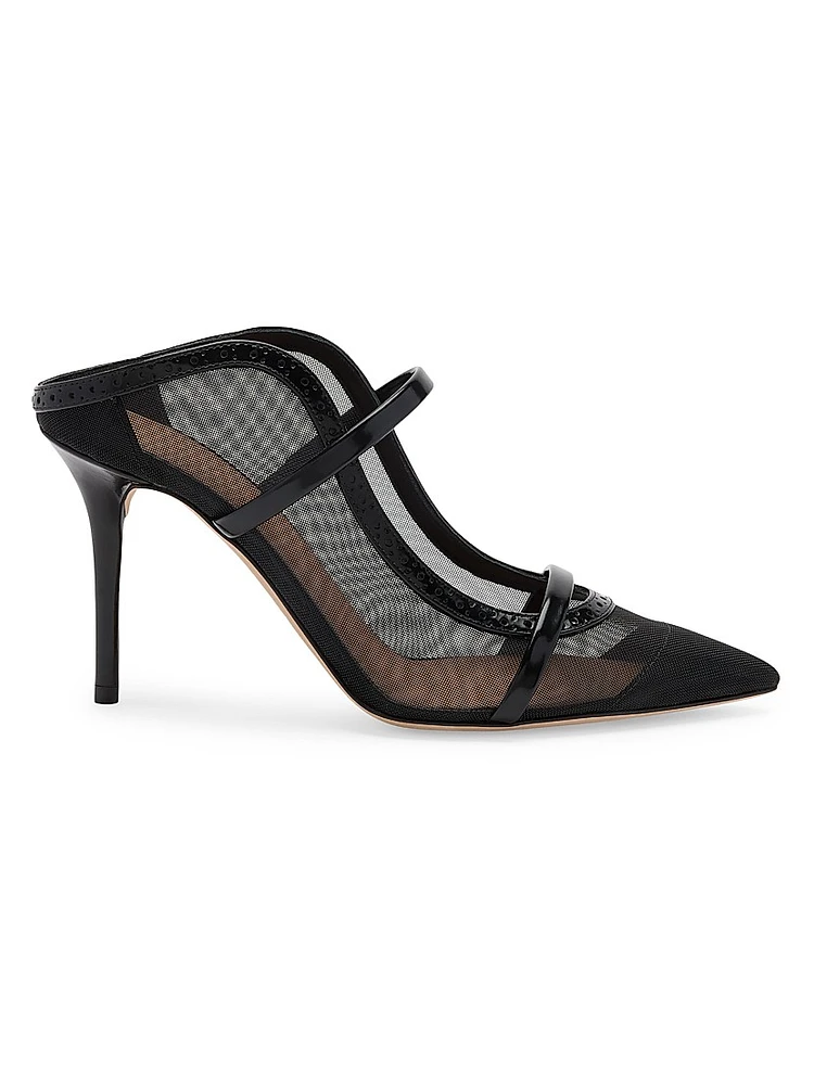 Maureen 85MM Mesh and Brushed Leather Mules