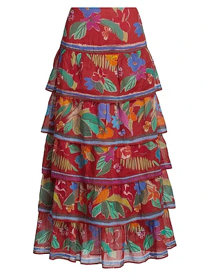 Christie Floral Cotton Tiered Midi-Skirt