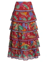 Christie Floral Cotton Tiered Midi-Skirt