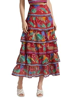 Christie Floral Cotton Tiered Midi-Skirt