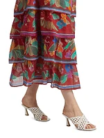 Christie Floral Cotton Tiered Midi-Skirt