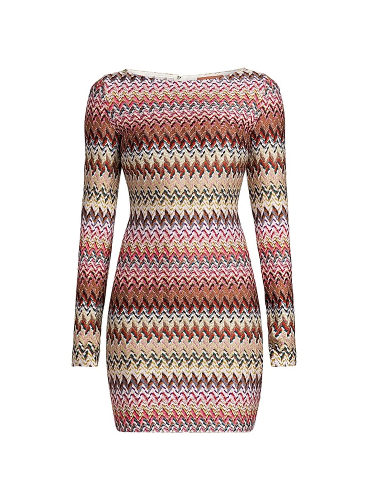 Zig-Zag Knit Boatneck Minidress