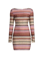 Zig-Zag Knit Boatneck Minidress