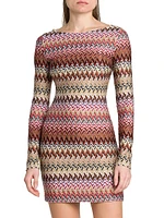 Zig-Zag Knit Boatneck Minidress