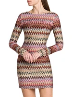 Zig-Zag Knit Boatneck Minidress