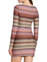 Zig-Zag Knit Boatneck Minidress