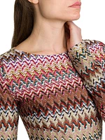 Zig-Zag Knit Boatneck Minidress