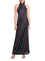 Metallic Striped Knit Open-Back Gown