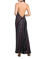 Metallic Striped Knit Open-Back Gown
