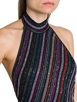 Metallic Striped Knit Open-Back Gown