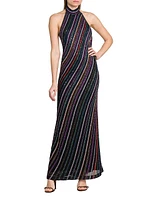 Metallic Striped Knit Open-Back Gown