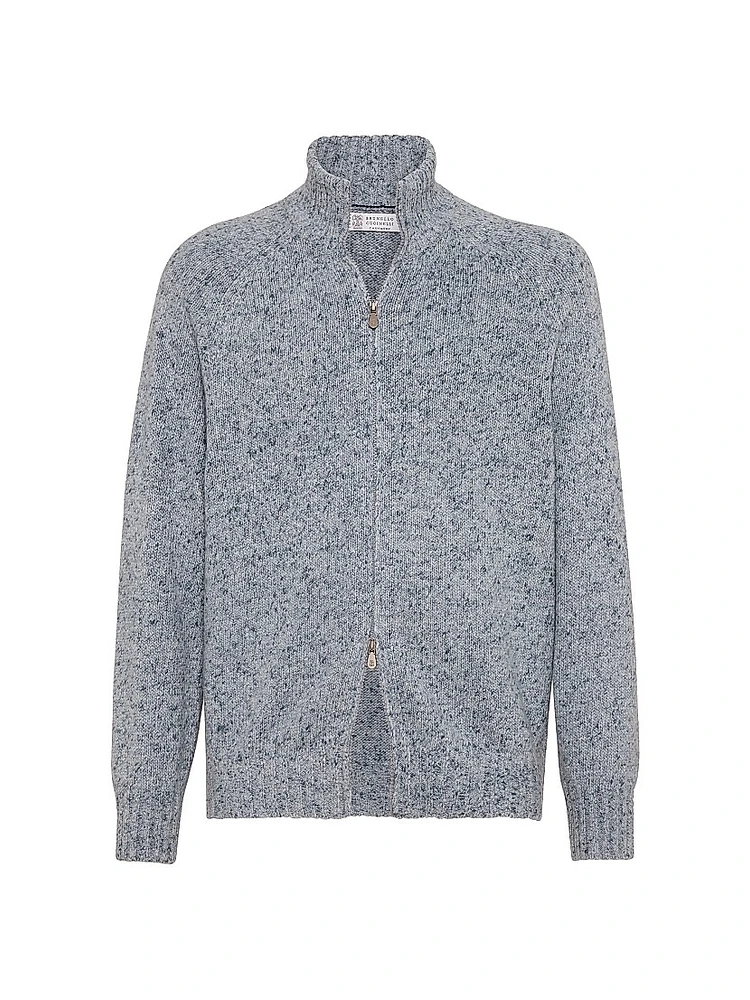 Flecked Cashmere Cardigan with Zipper