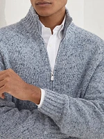Flecked Cashmere Cardigan with Zipper