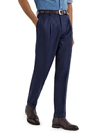 Virgin Wool Flannel Leisure Fit Trousers with Pleats