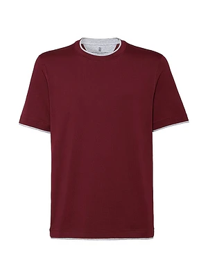 Cotton Jersey Crew Neck T-Shirt with Faux Layering