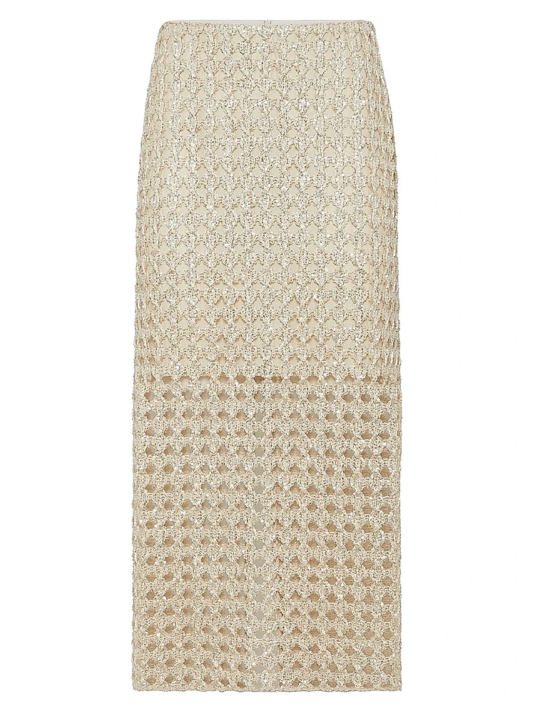 Dazzling Zellige Embroidery Knit Midi Skirt Jute and Cotton