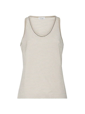 Striped Cotton Jersey Top with Shiny Neck Detail