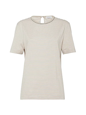 Striped Cotton Jersey T-Shirt with Shiny Neck Details