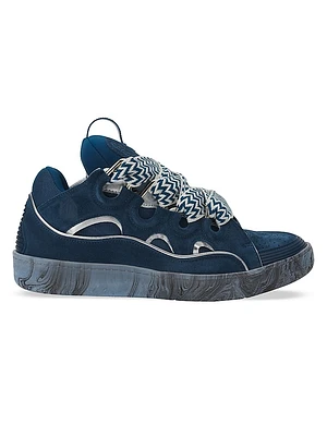 Leather Curb Sneakers with Marbled Sole