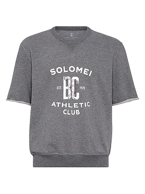 Cotton Smooth French Terry Short Sleeve Sweatshirt with Print