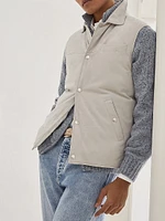 Suede Down Vest with Shirt Style Collar