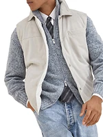 Suede Down Vest with Shirt Style Collar