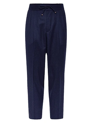 Virgin Wool Flannel Leisure Fit Trousers with Drawstring