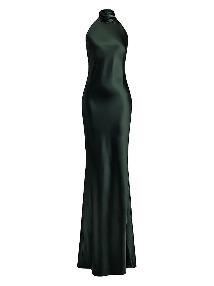 Chilton Stretch-Satin Halterneck Gown