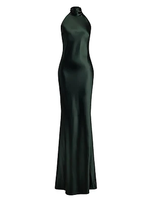 Chilton Stretch-Satin Halterneck Gown