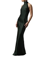 Chilton Stretch-Satin Halterneck Gown