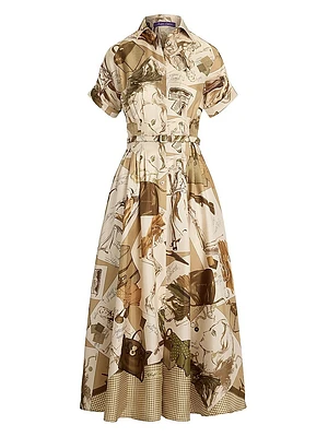 Donatella Diary-Print Silk Maxi Shirtdress
