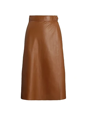 Jackeline Wrap Leather Knee-Length Skirt