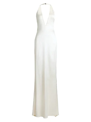 Cladwell Plunging V-Neck Stretch Satin Gown