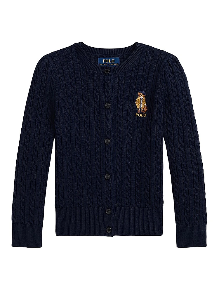 Little Girl's & Polo Bear Cable-Knit Cardigan
