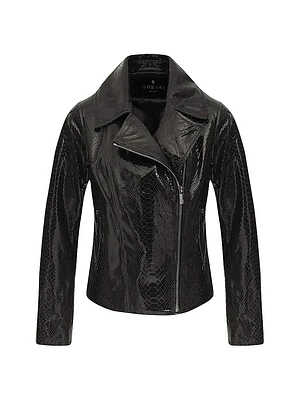 Metis Suede Python Printed Moto Zip Jacket