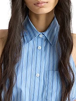 Sleeveless Striped Poplin Shirt Dress