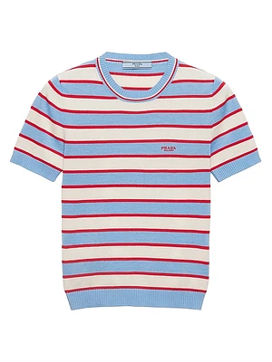 Striped Crew-Neck Cotton Sweater