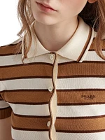 Short-Sleeved Striped Cotton Cardigan