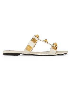 Flat Roman Stud Calfskin Slide Sandals