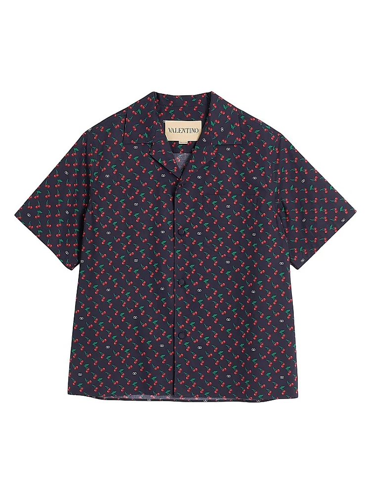 Cotton Poplin Bowling Shirt with Cherryfic Print