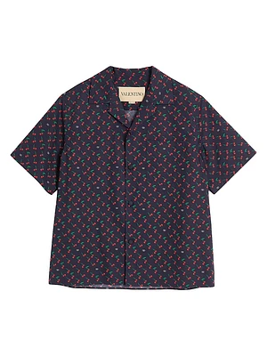 Cotton Poplin Bowling Shirt with Cherryfic Print
