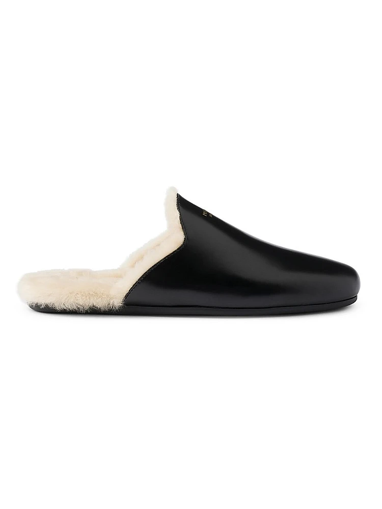 Brushed Leather and Shearling Mules