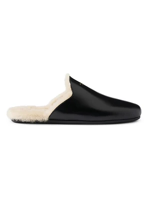 Brushed Leather and Shearling Mules