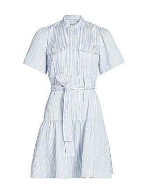 Clynton Pintuck Stripe Shirting Minidress