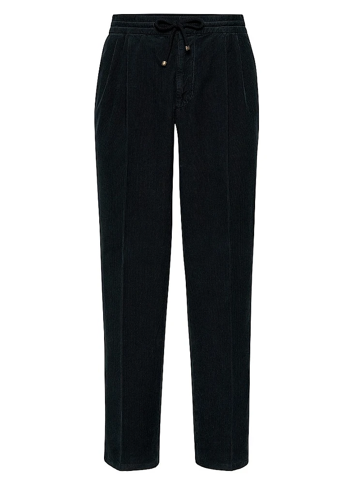 Garment Dyed Leisure Fit Trousers with Drawstring and Double Pleats