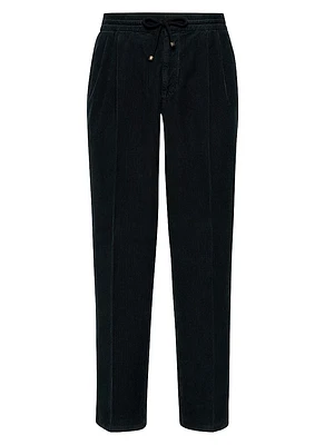 Garment Dyed Leisure Fit Trousers with Drawstring and Double Pleats
