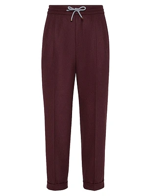 Virgin Wool Trousers with Drawstring and Double Pleats