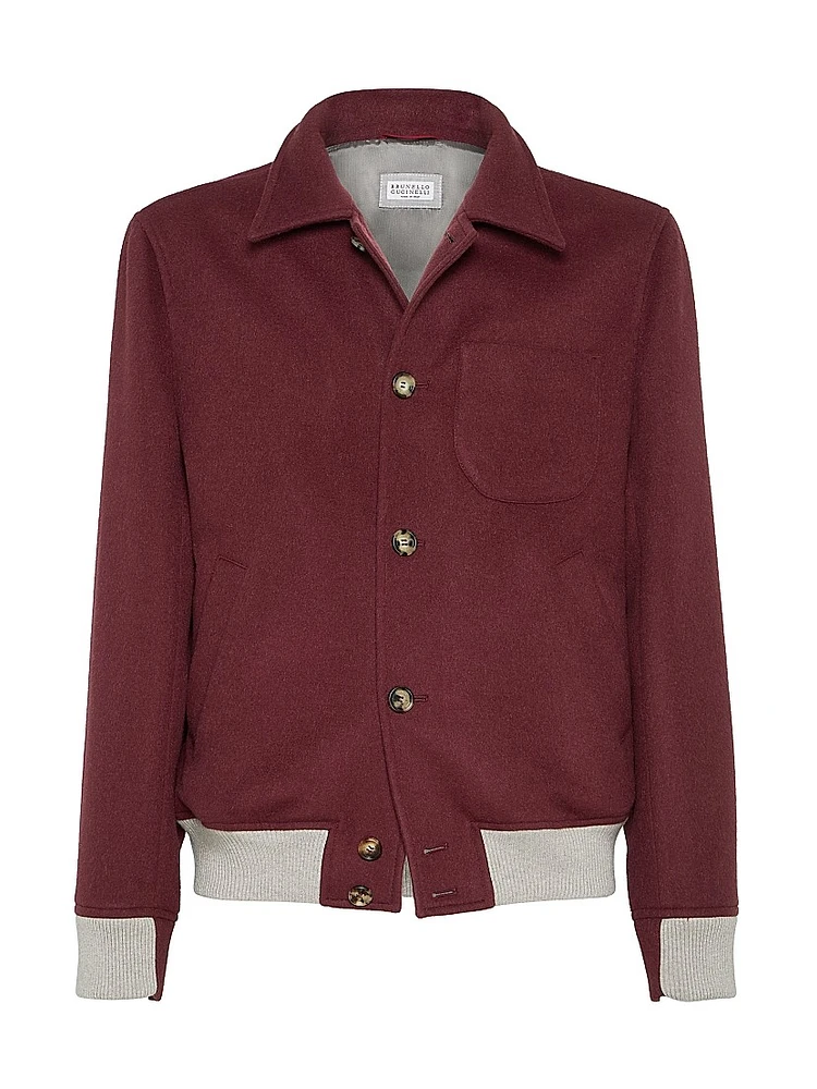 Wool Flannel Double Cloth Shirt Style Bomber Jacket